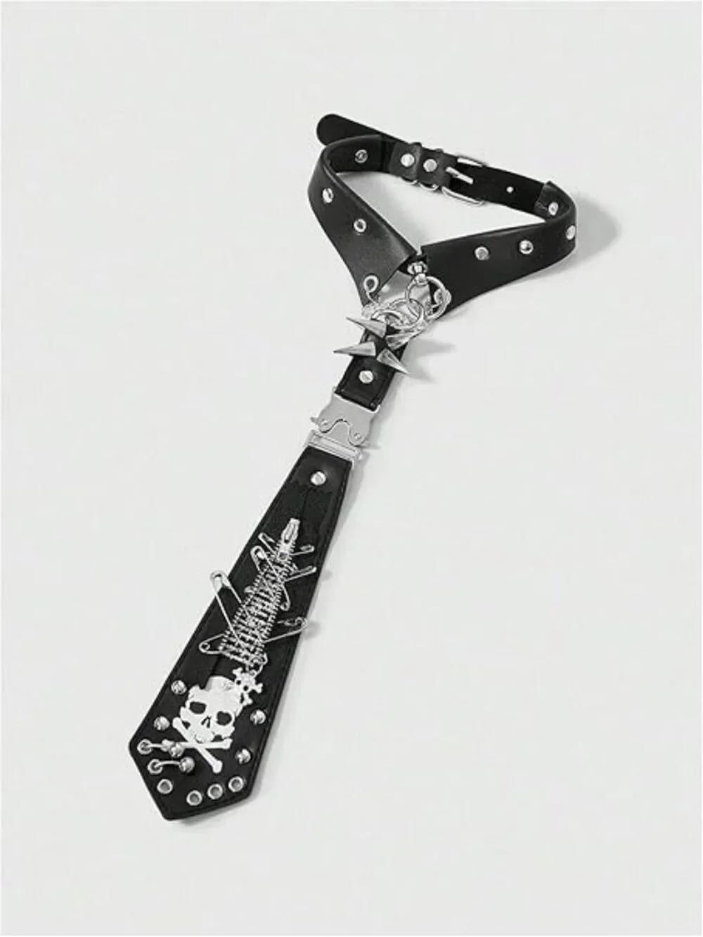 NEW Skull Studded Faux Leather Necktie Goth Punk‎ Neck Ties Y2k Party Emo Gothic